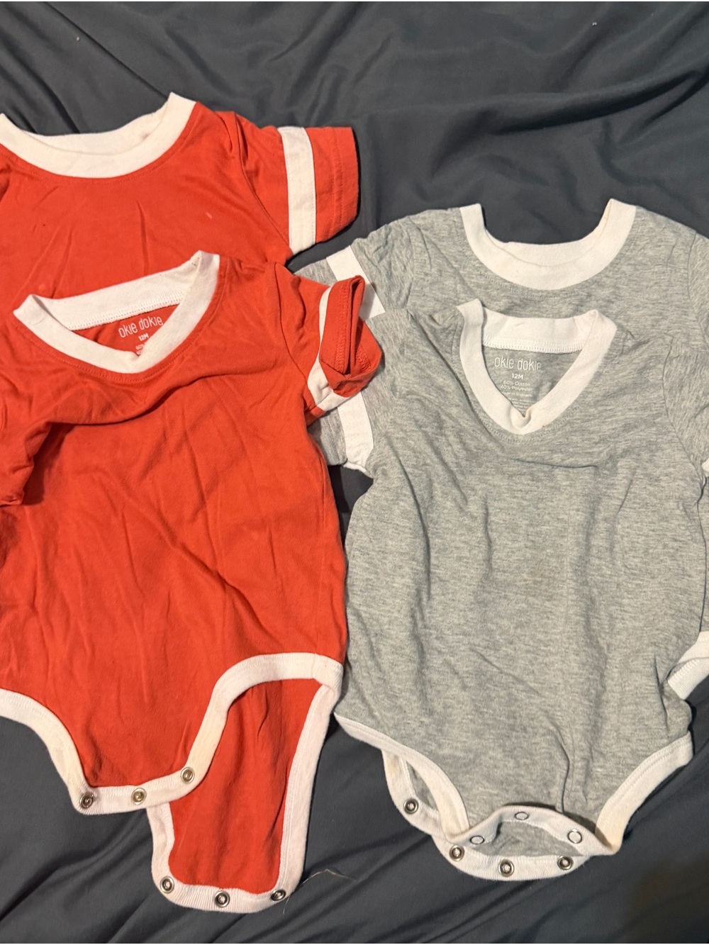 4 pack okie dokie Red & Gray Ringer One-Piece Bodysuits Set